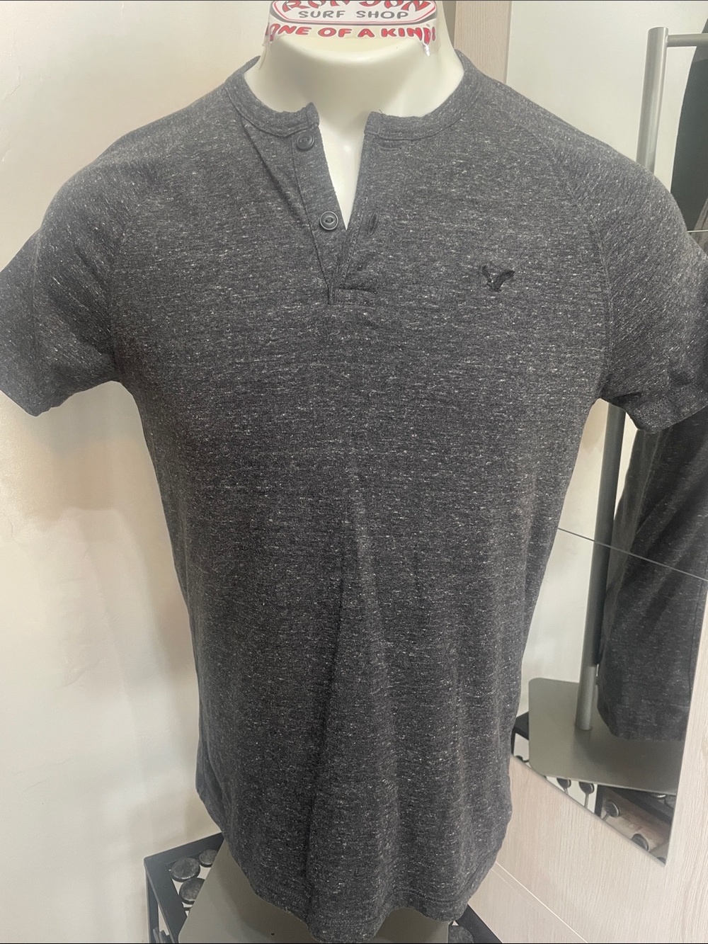 American Eagle Outfitters Charcoal Heather Short-Sleeve Henley